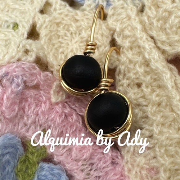 Alquimia Black and Gold Spiral Drop Earrings - Picture 1 of 1